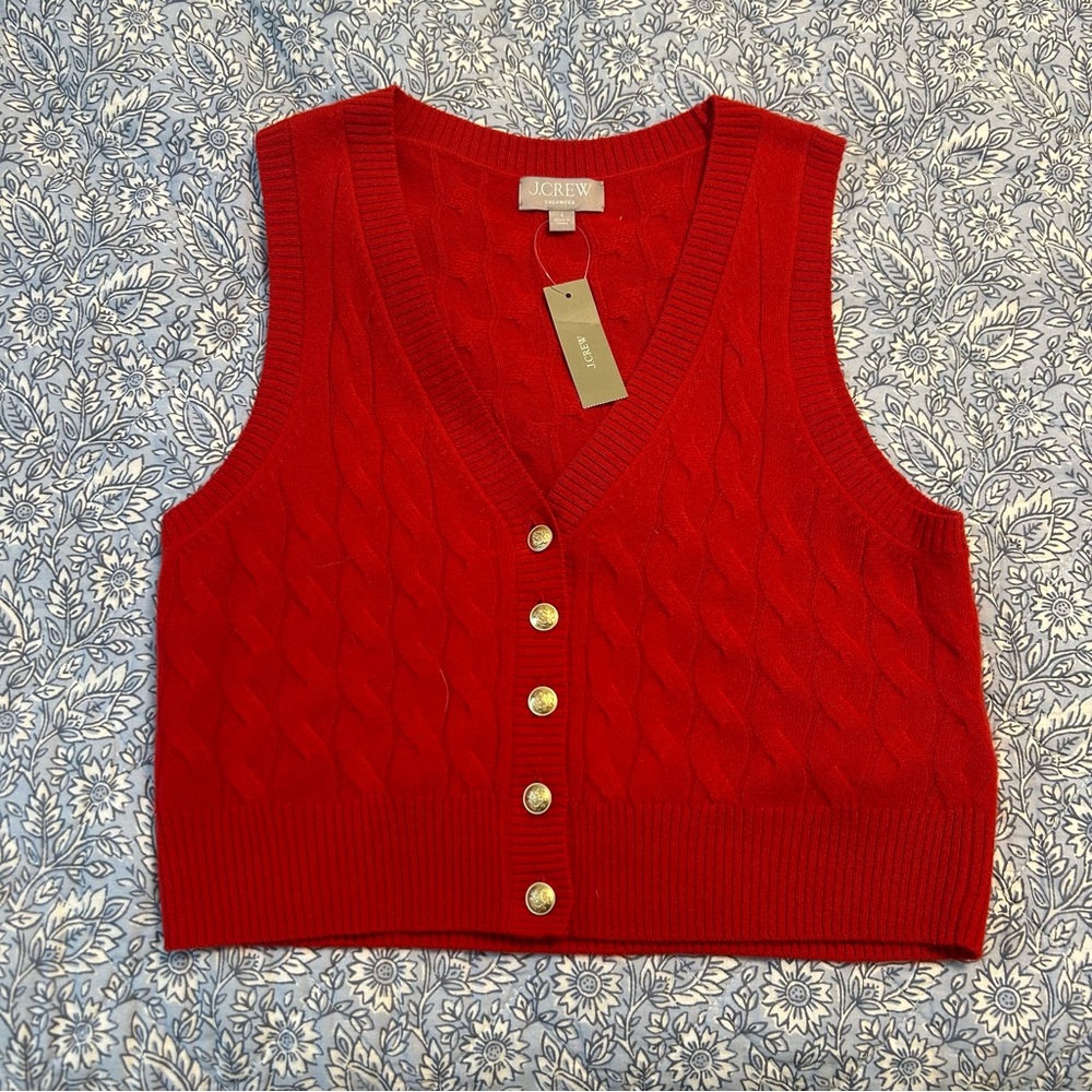 NWT J Crew Red Cashmere Sweater Vest